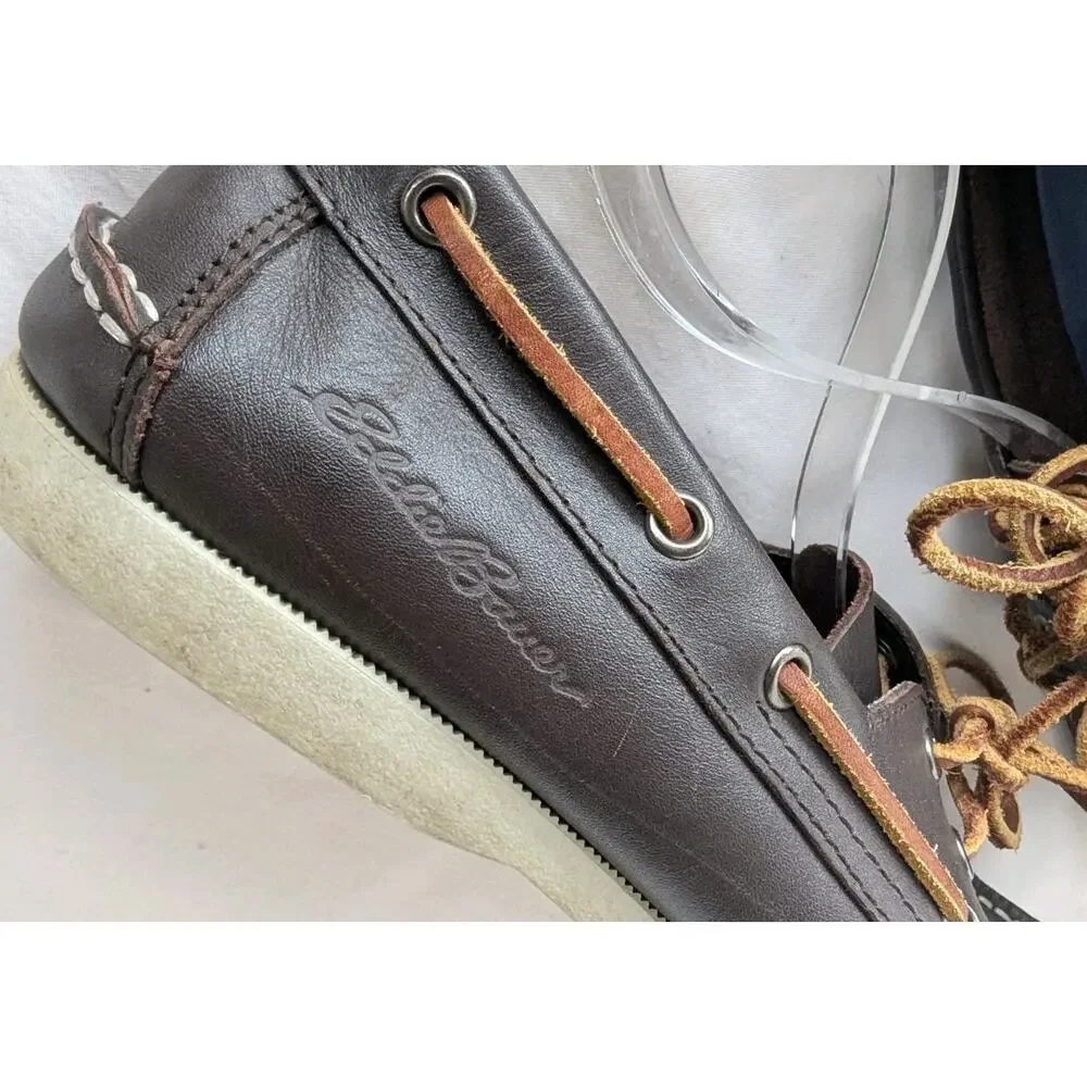 Eddie Bauer Men's 9.5 Dark Brown Leather Slip On Boat Shoe Loafer